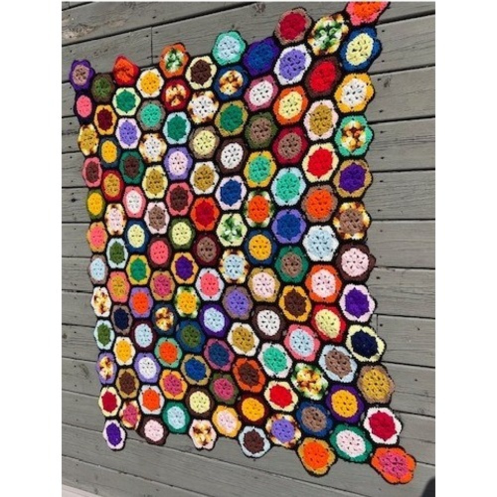 Vintage Handmade Crochet Hexagon Afghan Blanket Multi Color Granny Square Throw - Picture 2 of 14